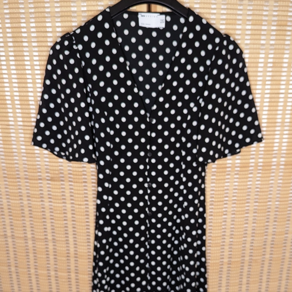 ASOS Design Black and White Polka Dot Dress (Size 4) with Buttons Down the Front